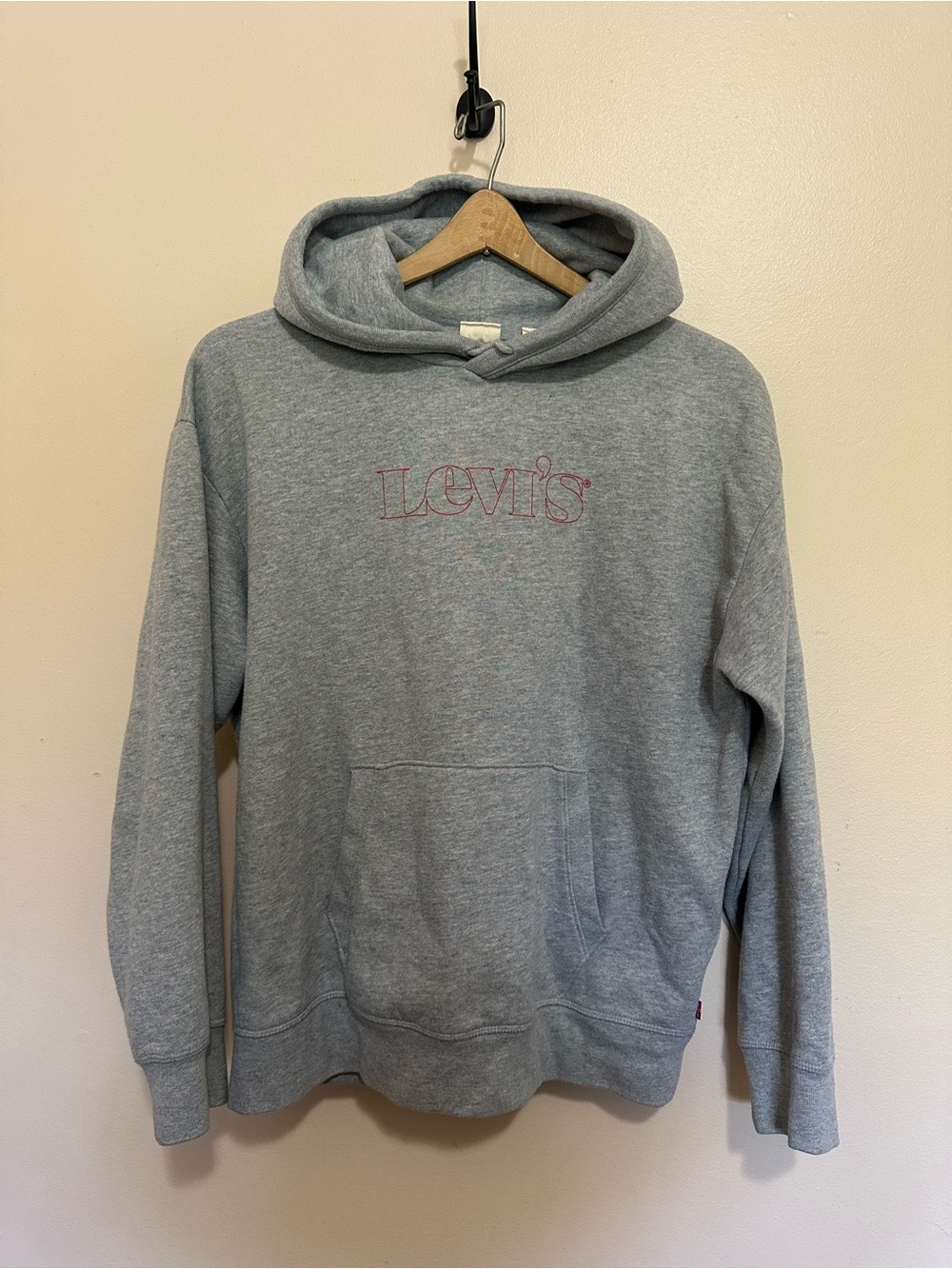 Levi's Gray Hoodie with Subtle Red Outline Logo